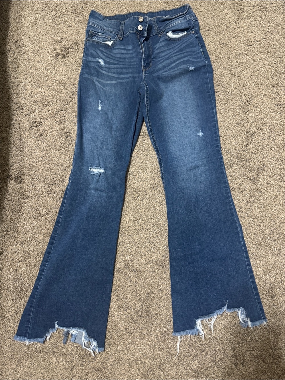 Rewash Women's Dark Blue Distressed Flared Jeans